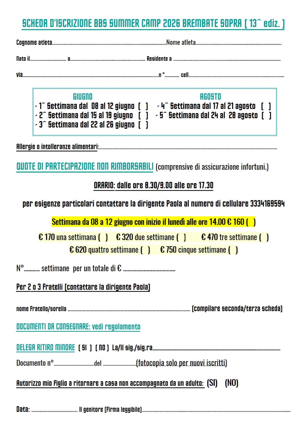Iscrizione Scelta Settimane